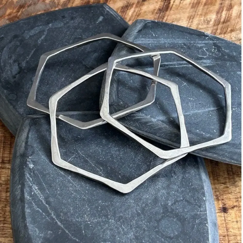 Vintage 90s Sterling Silver Hexagonal Stacking Bangle Set of 3